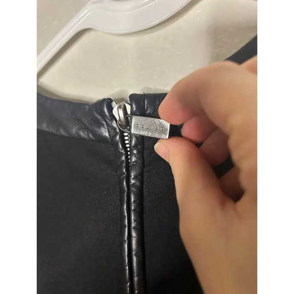 Authentic Celine Women 6 Black Wool A-Line Dress Mini Lamb Leather Designer Luxe - Picture 9 of 11